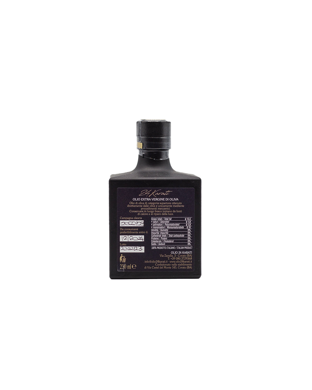 Bottiglia Vetro Quadrata Black - Olio EVO Monocultivar "La Coratina" - 250ml