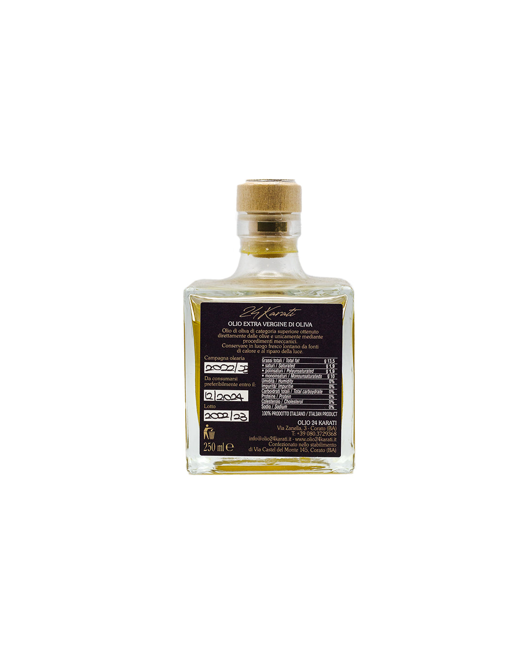 Bottiglia Vetro Quadrata - Olio EVO Monocultivar "La Coratina" - 250ml