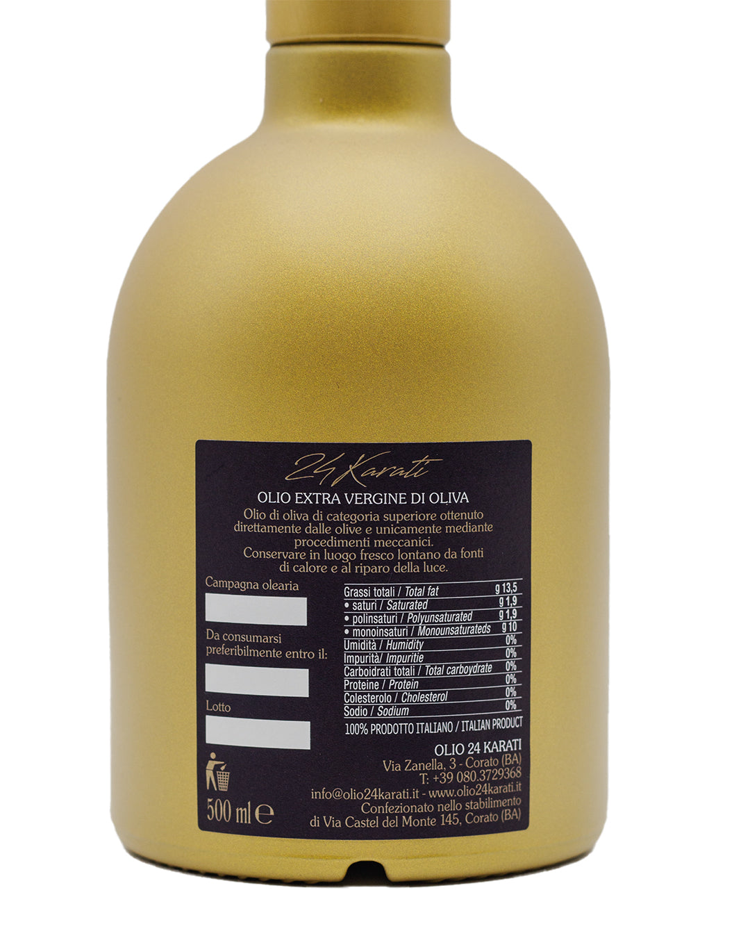 Bottiglia Gold - Olio EVO Monocultivar "La Coratina" - 500 ml